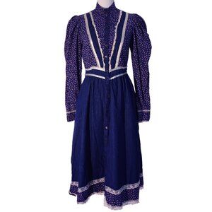 Vintage Jessicas Gunnies/Gunne Sax Jessica McClintock Denim Calico Prairie Dress